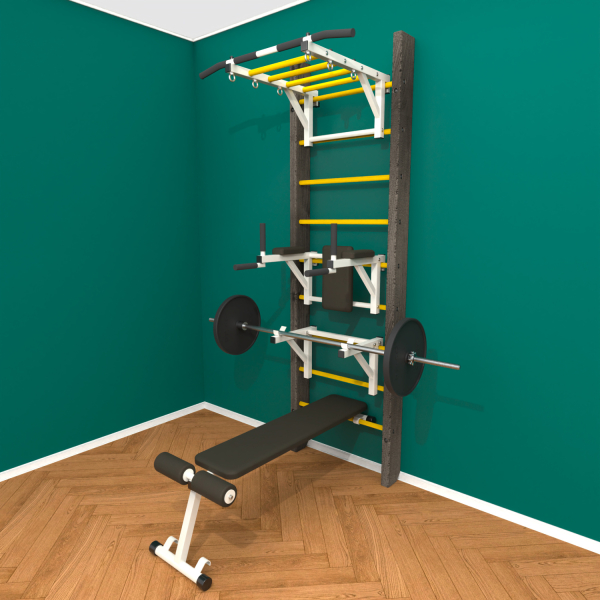 Брашированная шведская стенка "Кастерли" Black РБСШ (Желтые ступени)