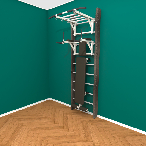 картинка Брашированная шведская стенка "Кастерли" Black РБС (Белые ступени) от магазина Лазалка